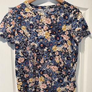 LOFT Navy Floral Short-Sleeve Tee with Pink & Yellow Blooms
